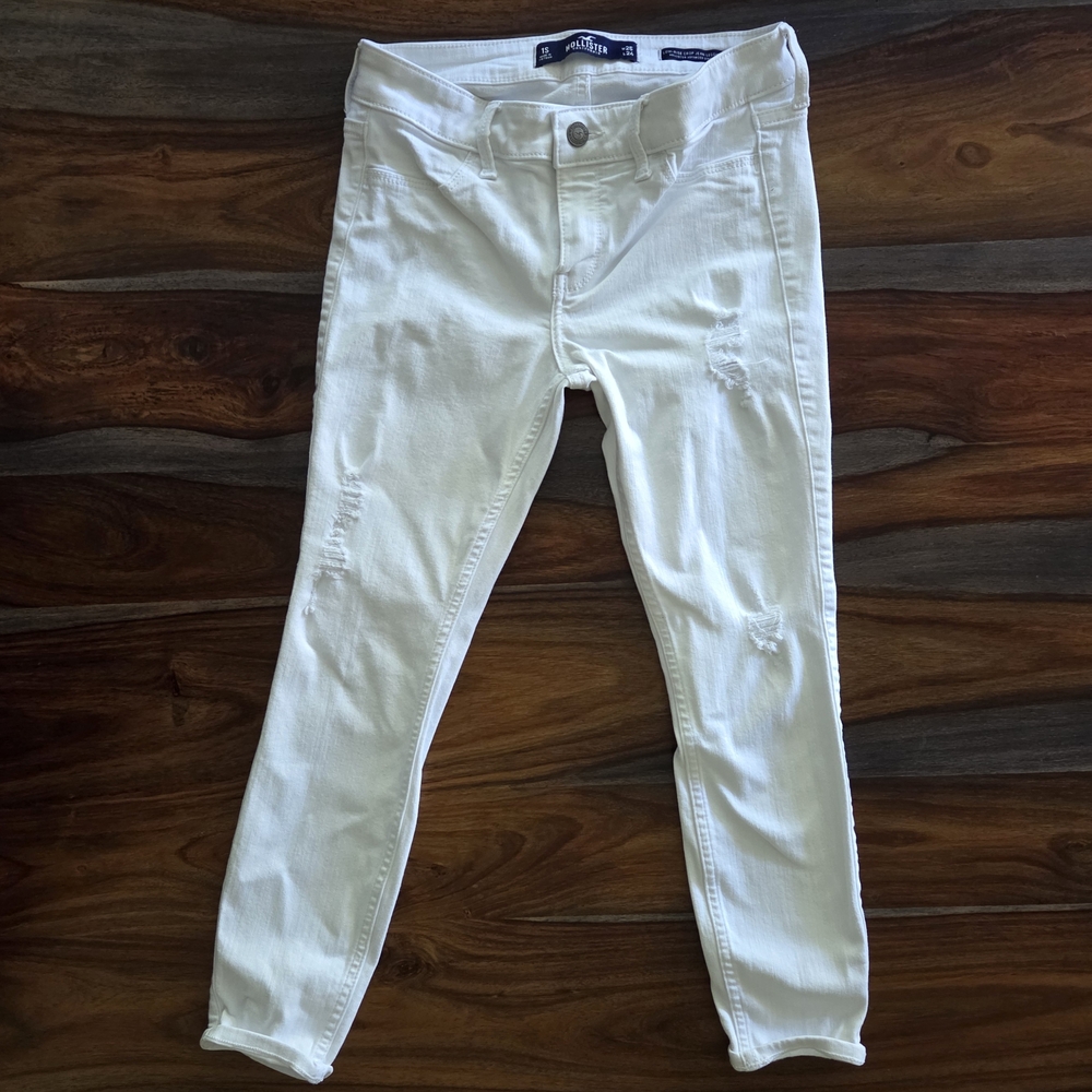 Hollister Nice White Denim Jeans 1S Juniors W25 L24 Factory Distressed